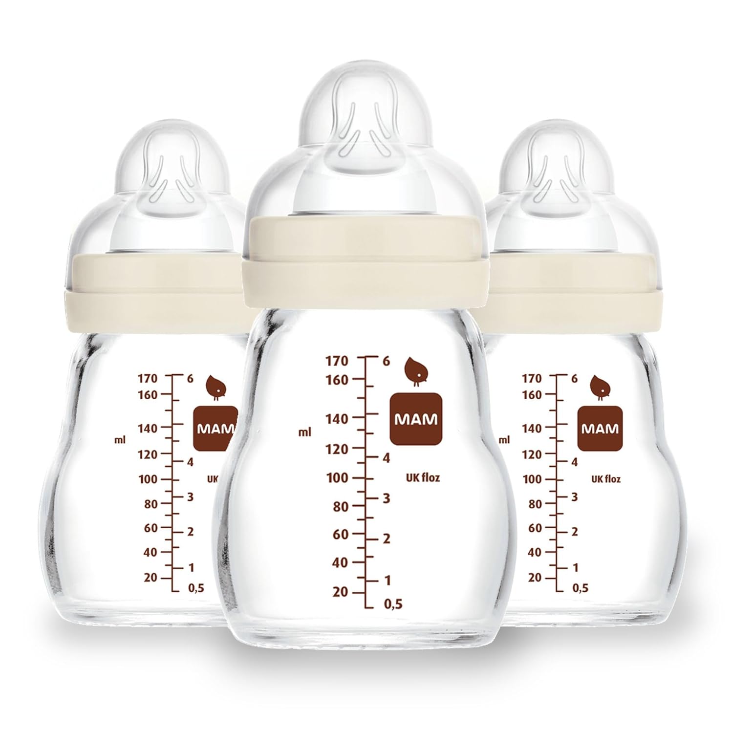 MAM Feel Good Slow Flow Premium Glass Baby Bottles, Easy Switch Between Breast and Bottle, 6oz, 0+