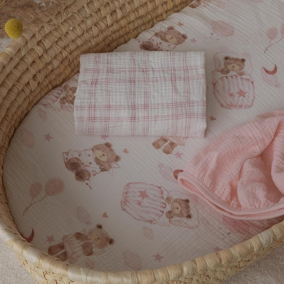 Gllquen Baby Muslin Bassinet Sheets 3 Pack, Breathable Elastic Cozy Fitted Cotton Bassinet Mattress