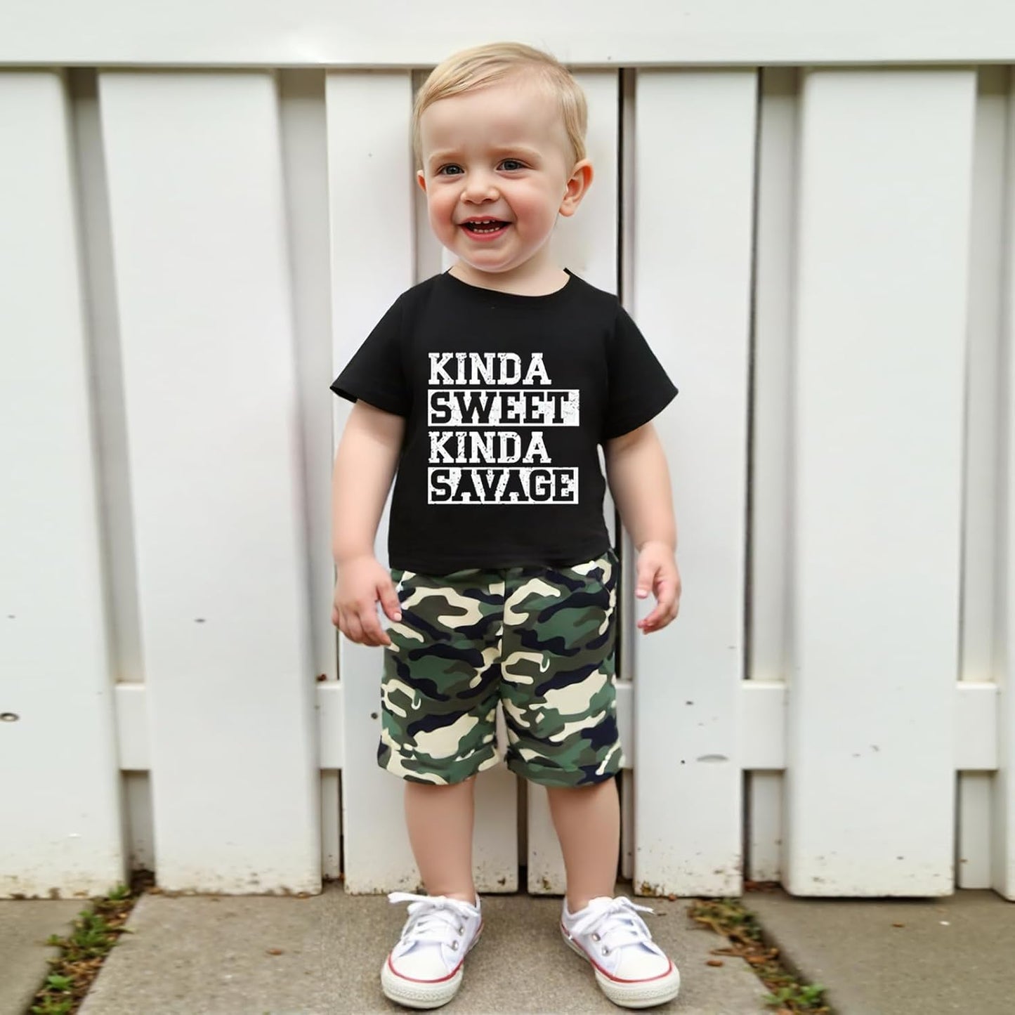wdehow Toddler Kids Baby Boy Summer Clothes Sets 1T 2T 3T 4T 5T Letter Print Short Sleeve Tops
