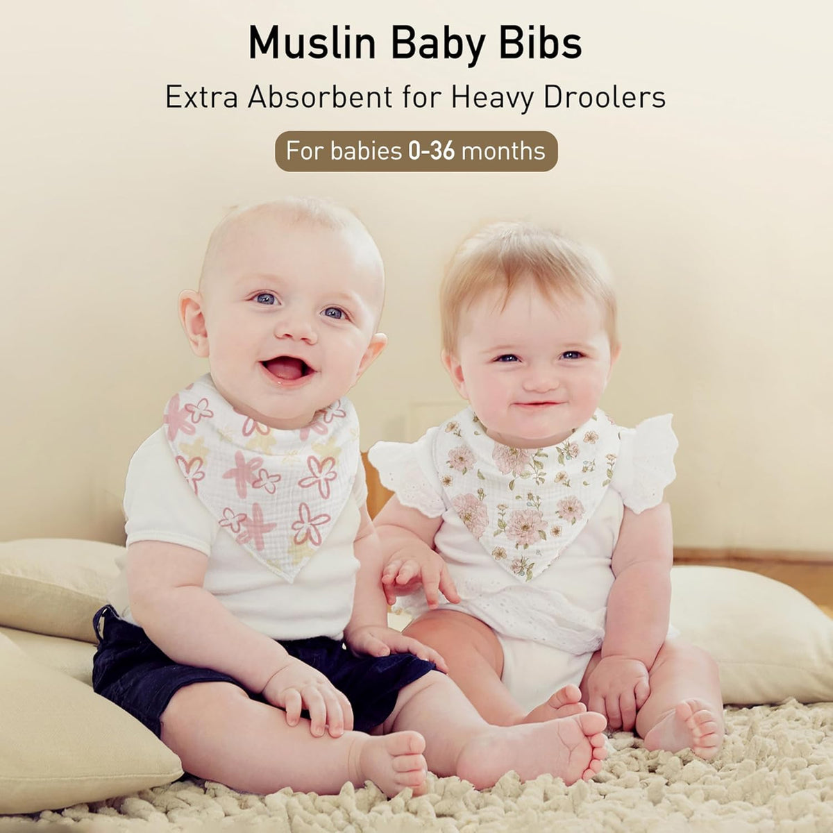 Muslin Baby Bibs 8 Pack, Baby Bandana Drool Bib for Drooling and Teething, Cotton Soft Absorbent