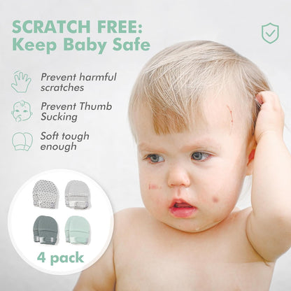 HAPIU Baby No Scratch Mittens Stay On, 100% Cotton Breathable, Adjustable Infant Gloves for Boys
