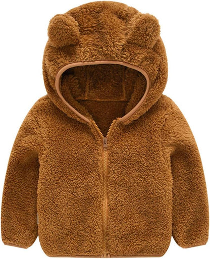 AIWUHE Toddler Boys Girls Hooded Jacket Fleece Hoodie Winter Warm Solid Color Teddy Coat Zip-up