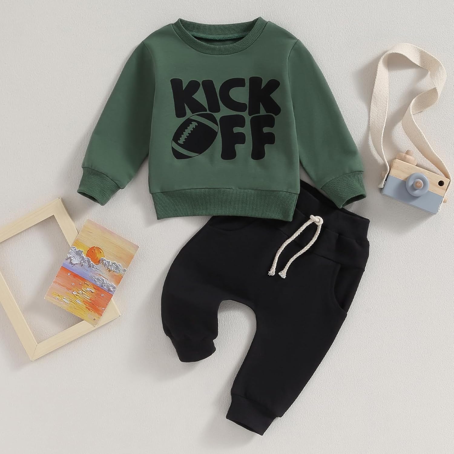 Baby Boy Clothes Fall 6 12 18 24 Months Football Long Sleeve Pullover Tops & Pant Sets Toddler