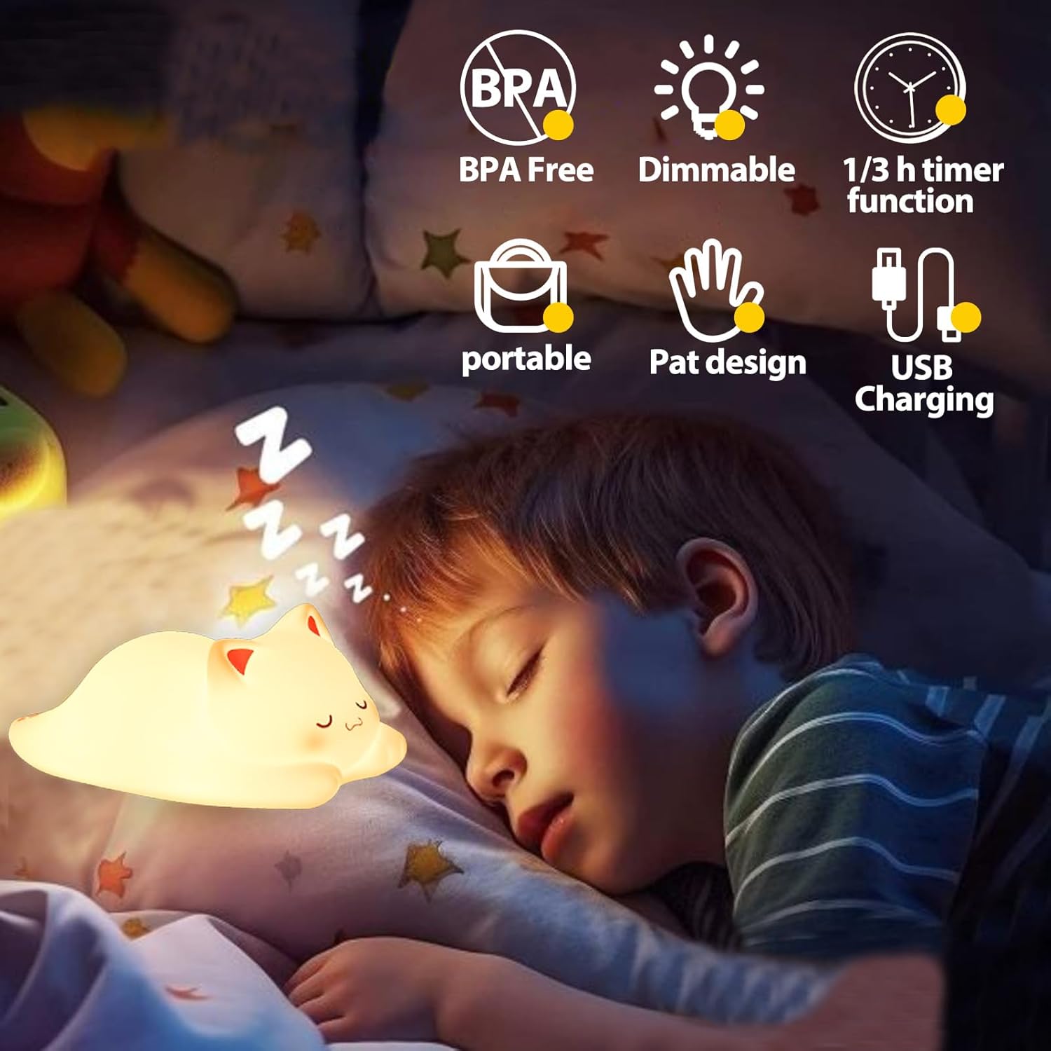 Tremdwoto Cat Night Light for Kids,Cute Colorful Night Light Baby Girl Squishy Night Light Lamp 1/3