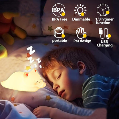 Tremdwoto Cat Night Light for Kids,Cute Colorful Night Light Baby Girl Squishy Night Light Lamp 1/3