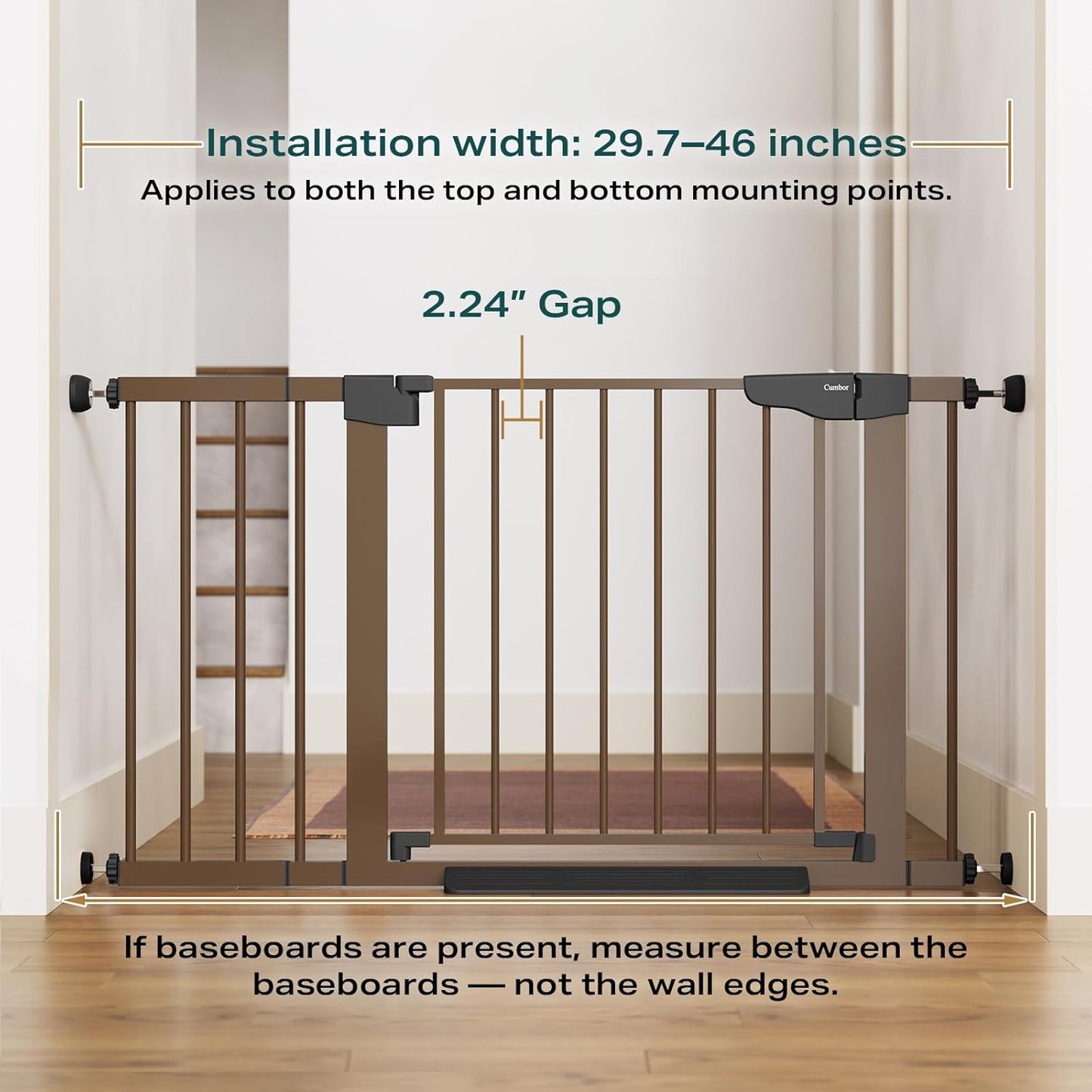 Cumbor 29.7-46" Baby Gate for Stairs, Mom's Choice Awards Winner-Auto Close Dog Gate for the House
