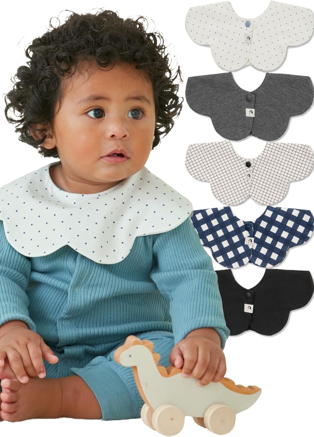 Konny Baby Bibs 5-Pack, 360 ° Rotate, Soft and Absorbent Bandana Drooling for Boys Girls baby