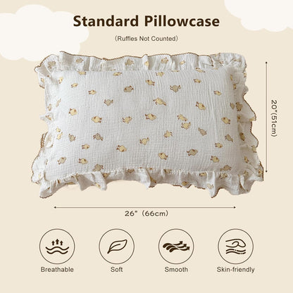 BuLuTu Duck Print Toddler Pillow Cases 20"x26", Cotton Muslin Boys Girls Pillowcase Fits Toddler