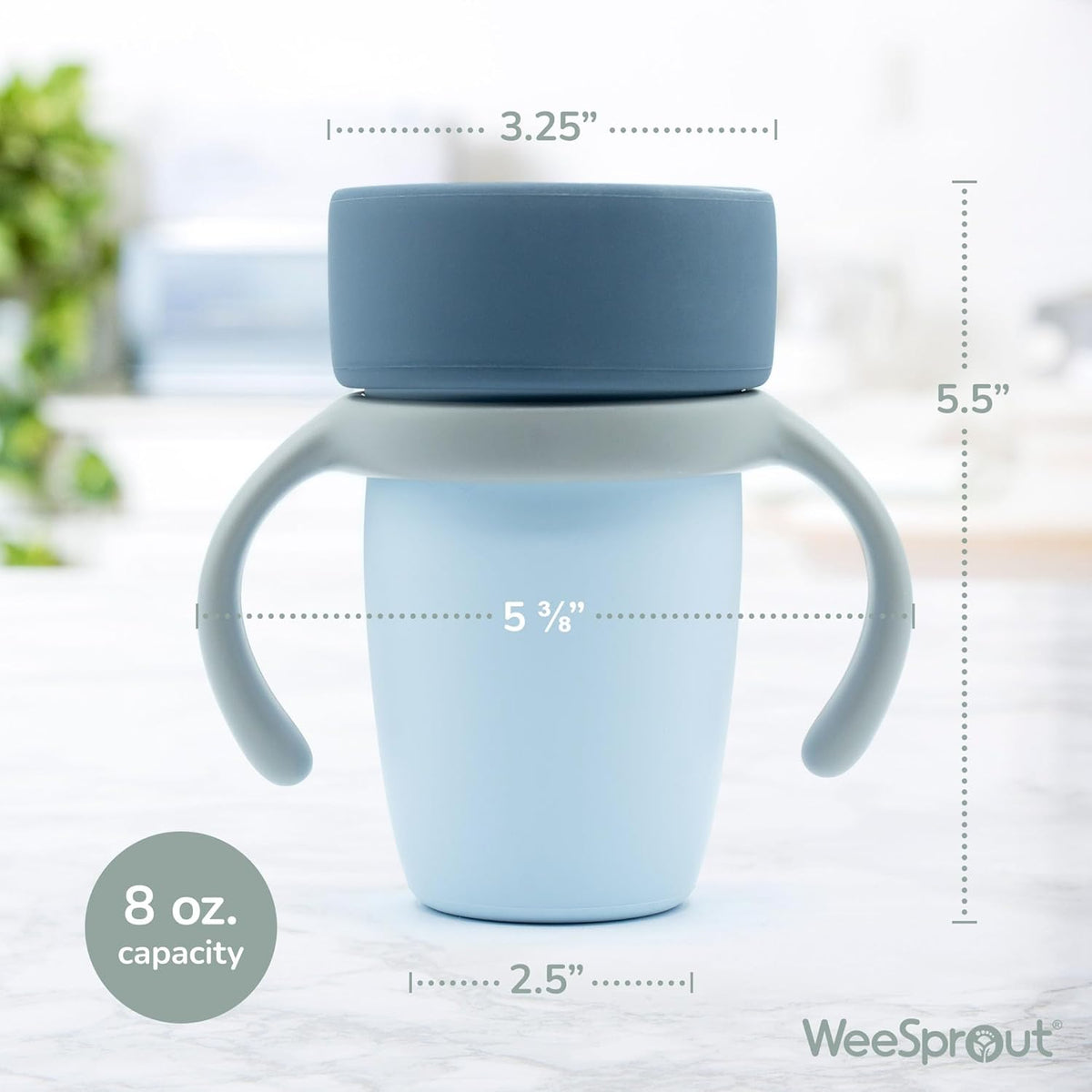 WeeSprout Baby Training Cup - Silicone Sippy Cup with Removable Handles for Weaning Off Bottle