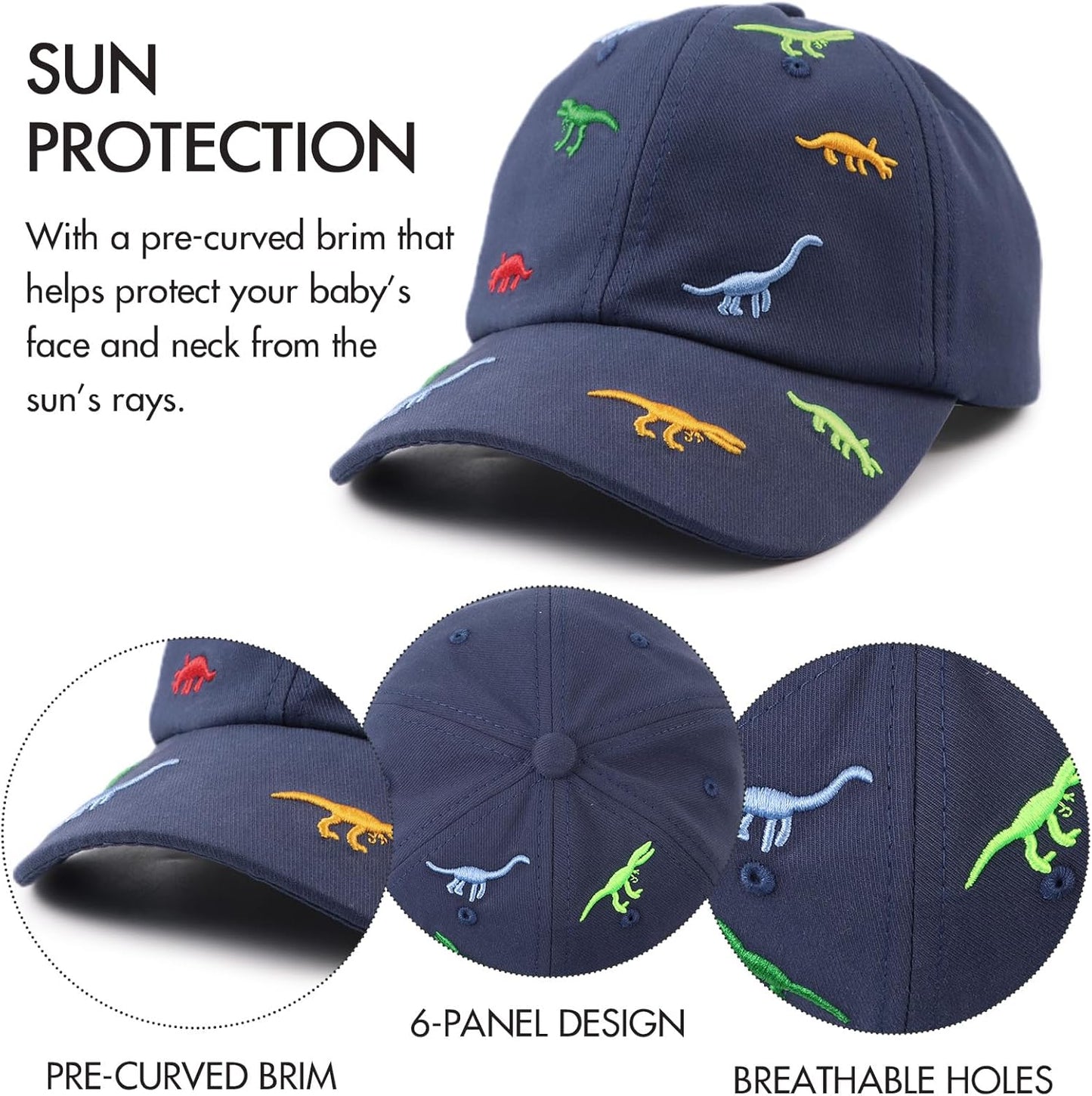 JANGANNSA Dinosaur Boys Girls Caps Embroidery Baby Baseball Caps Cotton Infant Toddler Kids Hat