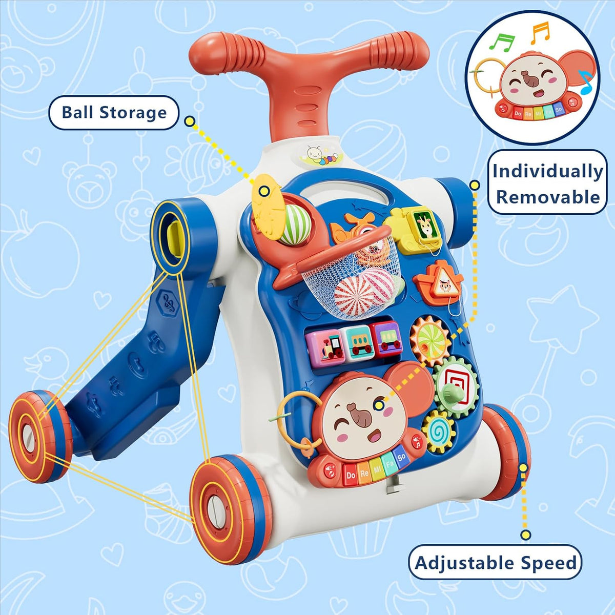 QDRAGON 5 in 1 Push Walkers for Baby Boys, Toddler Learning to Walk, Sit to Stand Walker, Early