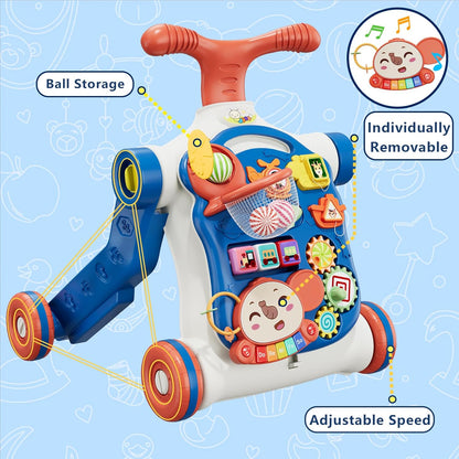 QDRAGON 5 in 1 Push Walkers for Baby Boys, Toddler Learning to Walk, Sit to Stand Walker, Early