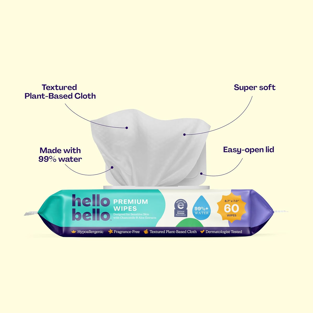 Hello Bello Extra Gentle Unscented Baby Wipes, Plant Based, Made with 99% Water and Aloe for Babies