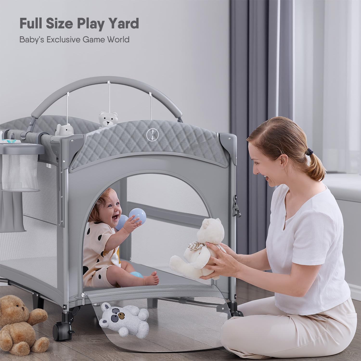 4 in 1 Baby Bassinet, Pack and Play, Bedside Crib Sleeper, Diaper Changer - Comes with Mattress