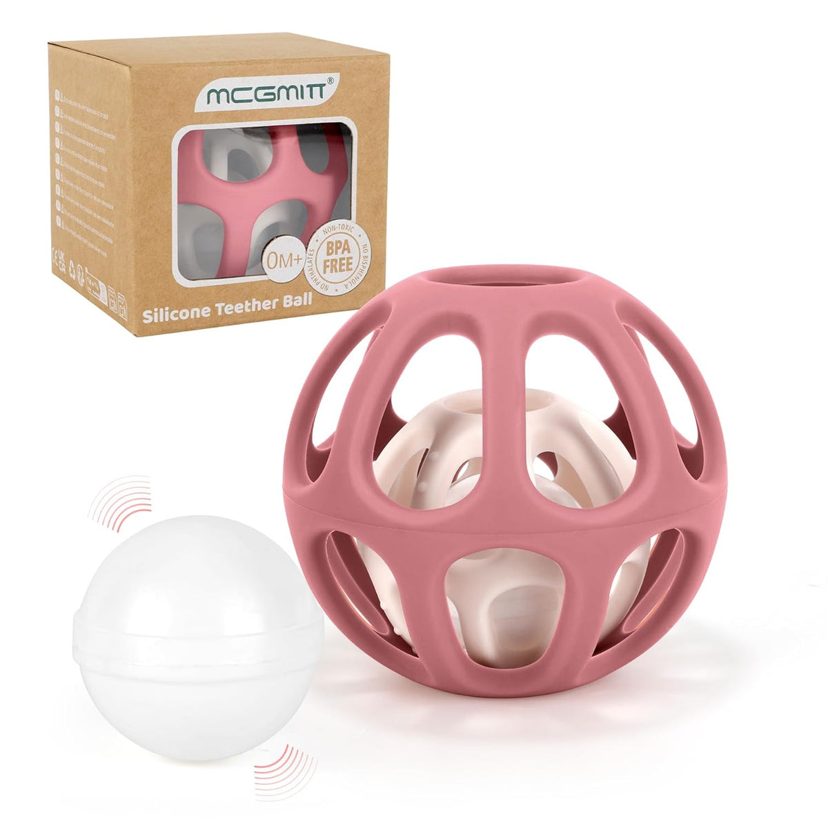 MCGMITT Baby Rattle Teether Toy, Easy Grasp Silicone Sensory Balls, Food Grade Stretchy Infant Toy