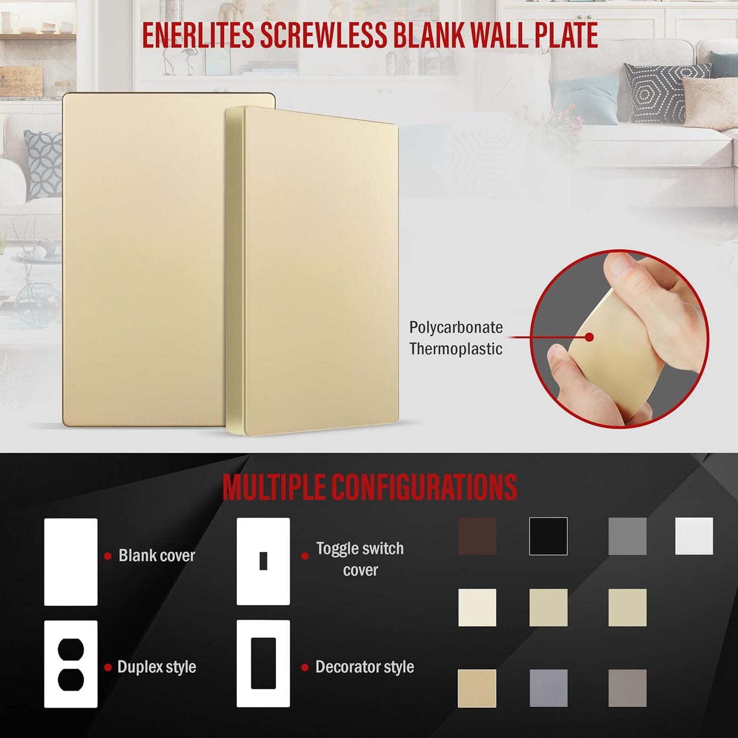 ENERLITES Screwless Blank Wall Plate, Child Safe Blank Device Outlet Cover, Standard Size, 1-Gang