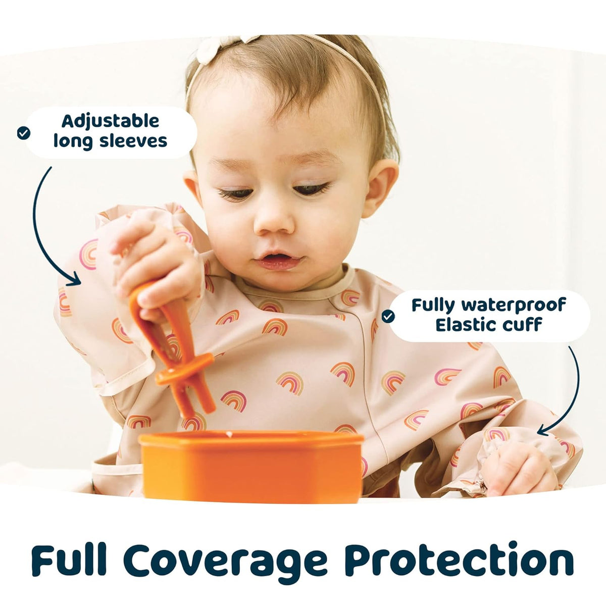 Tiny Twinkle Mess Proof Baby Bib,Waterproof Smock Baby Bib for Eating,Machine Washable Long Sleeve