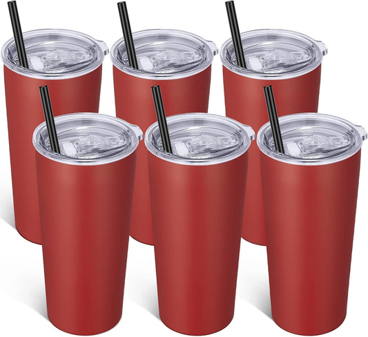 VEGOND 20oz Tumbler Bulk with Lid and Straw 6 Pack, Stainless Steel Vacuum Insulated Tumbler