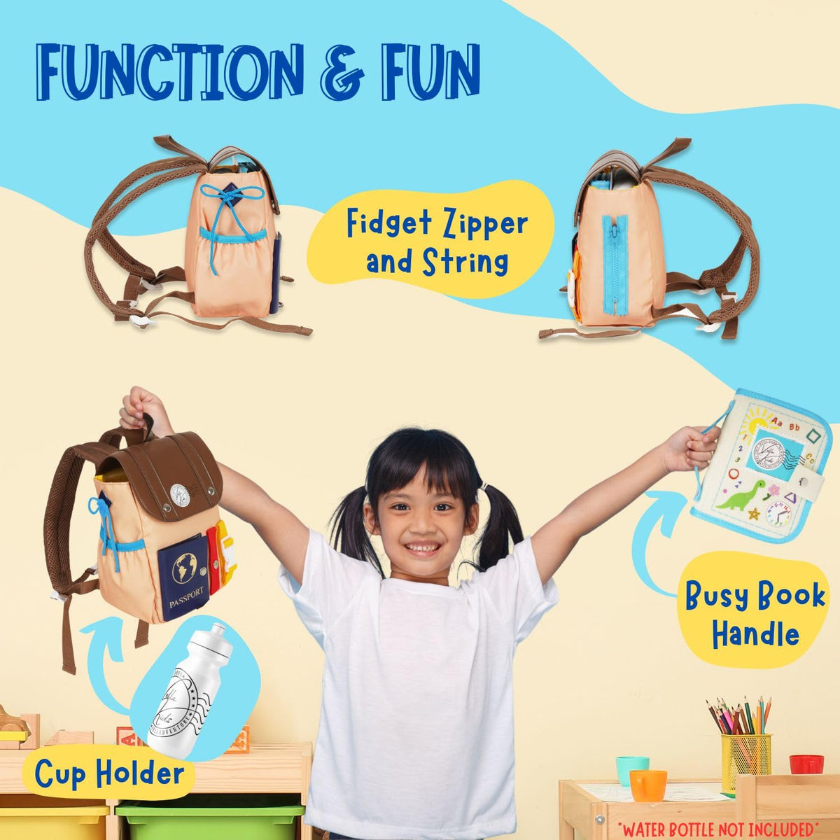 THREE-IN-ONE Toddler Backpack 1-3, Busy Book and Leash, Montessori Toys for 1 2 3 4 Year Old