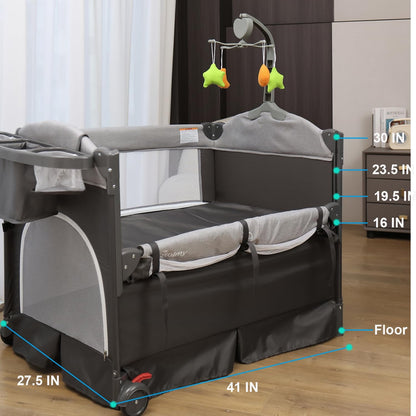 Zdolmy Baby Bedside Sleeper Bassinet, 4-in-1 Pack and Play with Bassinet w/Diaper Changing Table &