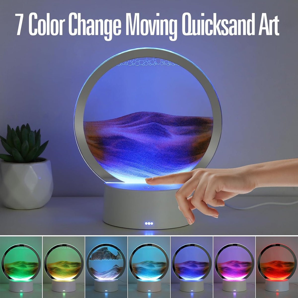 KPNUWN Moving Sand Art Liquid Motion, 3D Deep Sea Sandscape Color Quicksand Decor, Round Glass