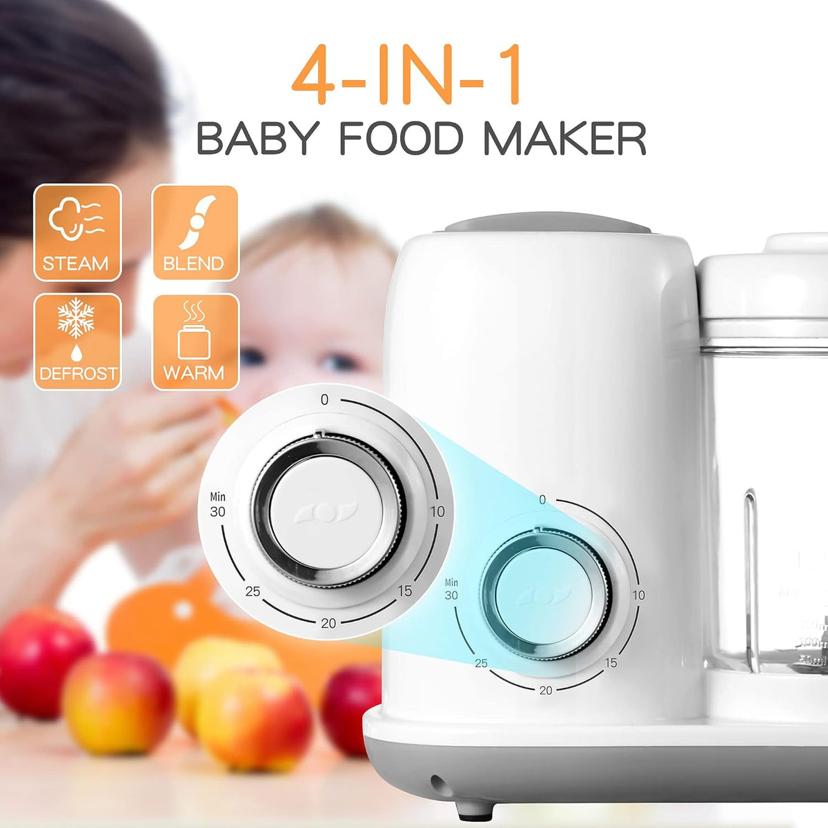 Baby Food Maker, 4 in 1 Baby Food Processor and Steamer, Puree Blender, Multifunctional Baby Puree