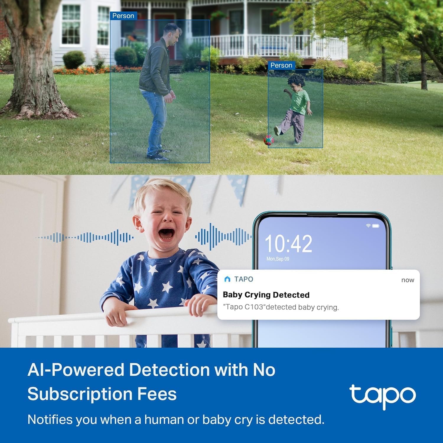 Tapo 2K 3MP Pan/Tilt Indoor/Outdoor Security Camera, Free Person/Baby Cry Detect & Motion Track
