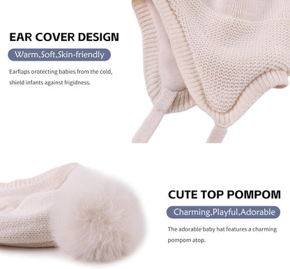 Basic Winter Baby Beanie Gloves Boys Girls Knitted Hat Pompom Kids Earflap Hats Warm Infant Toddler