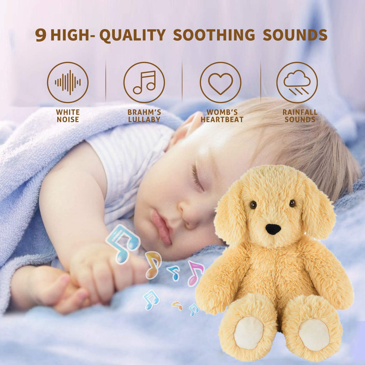 BEREST Baby Cry Sensor Sleepy Dog Sleep Soother Sleeping Aid White Noise Infant Stuffed Animal