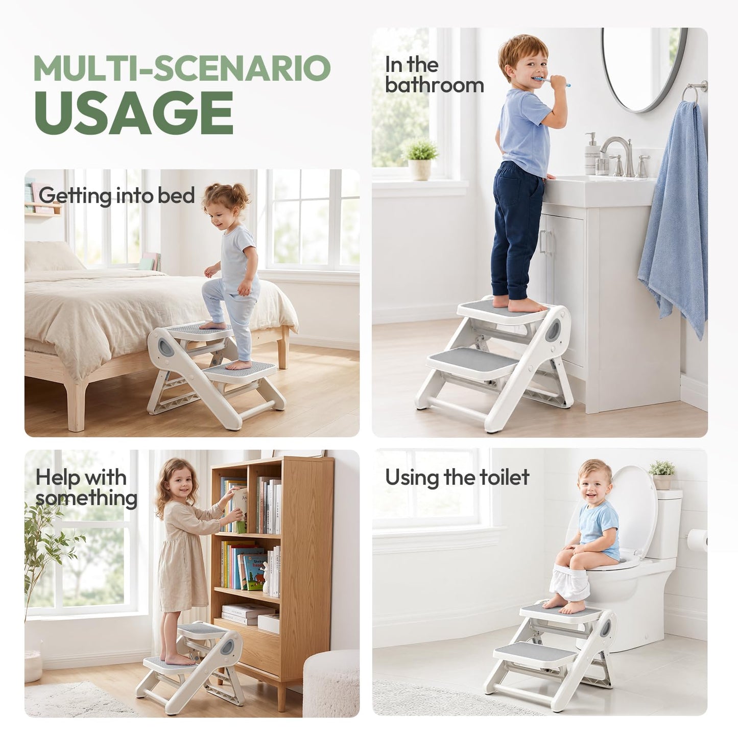 Foldable Toddler Step Stool for Bathroom Sink, Toilet, Bedroom, Kitchen – Non-Slip, Space-Saving