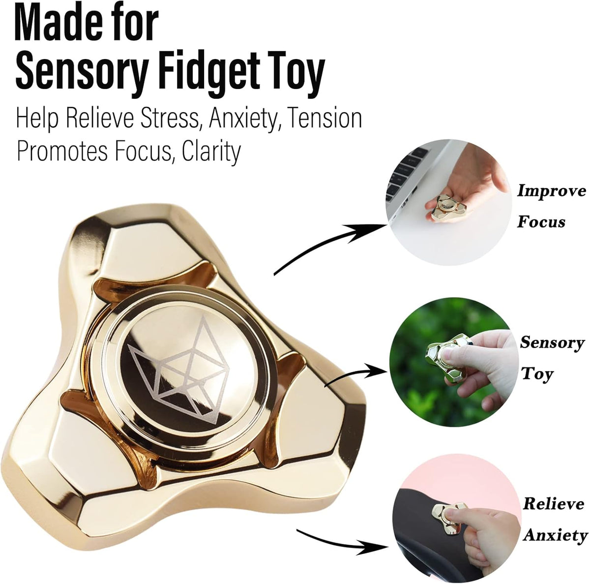 FREELOVE Metal Fidget Spinner, Stainless Steel Heavy, Long Spinning Toys, Cool Silent, Small Mini