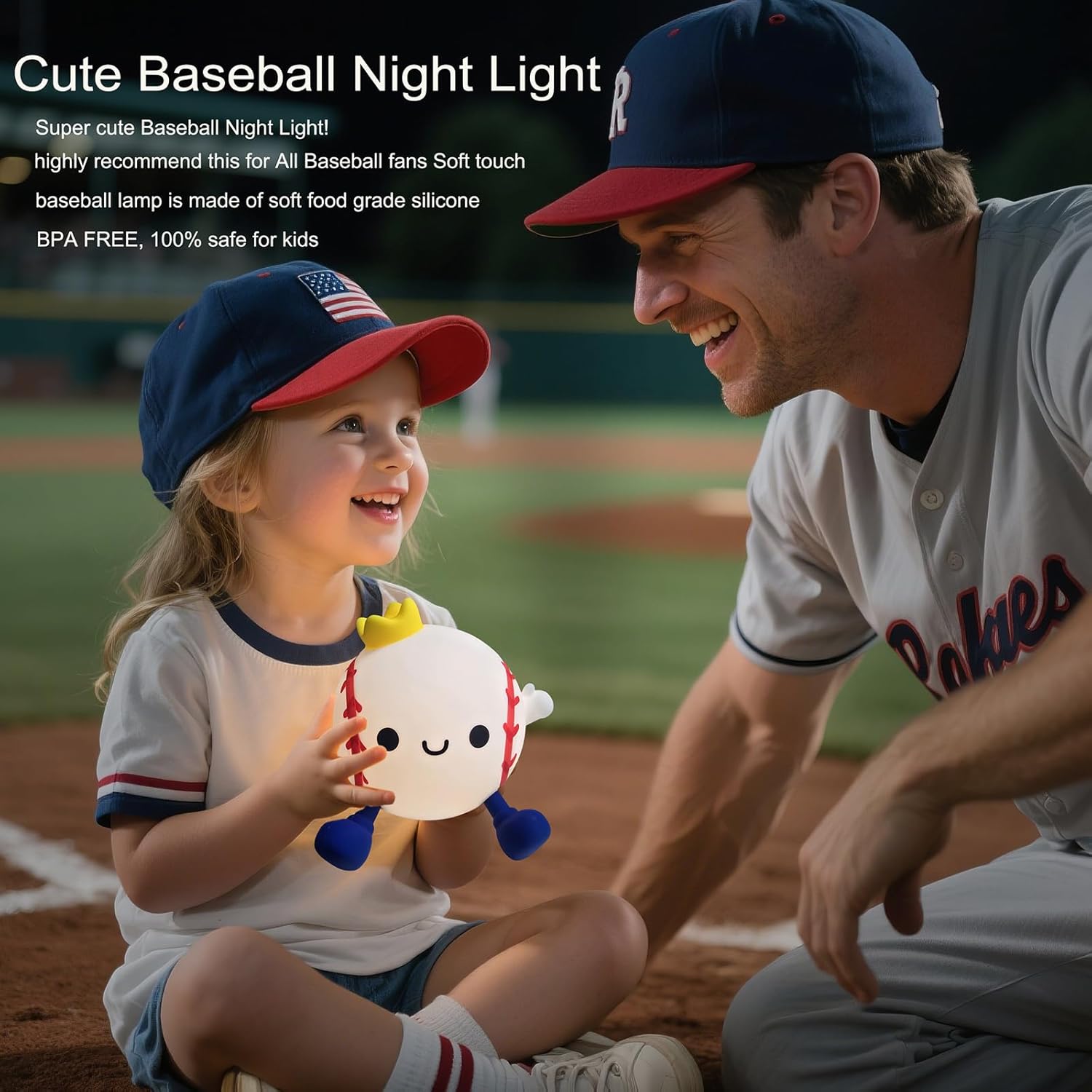 DREAMING MY DREAM Baseball Night Light,Cute Silicone Squishy Novelty LED Night Lamp, Touch Lamp