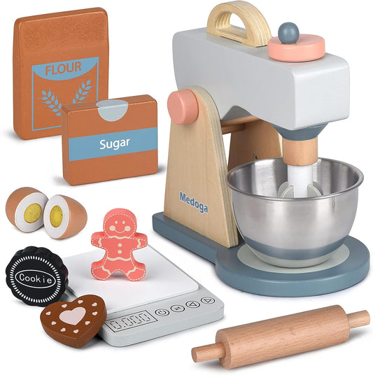 Play Kitchen Accessories Wooden Mixer Set Pretend Play Food Sets for Kids Role Play Toys for Girls