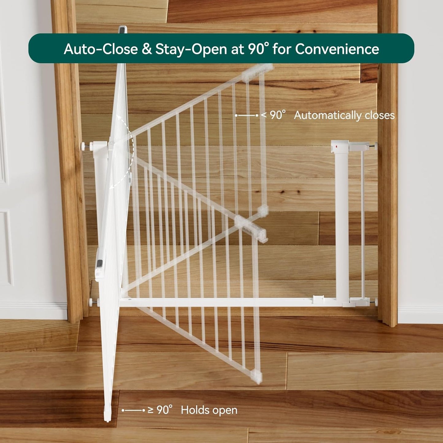 BABELIO Baby Gate for Doorways and Stairs, 41-46" Pet Gate with Wide Walk Thru Door and Lock