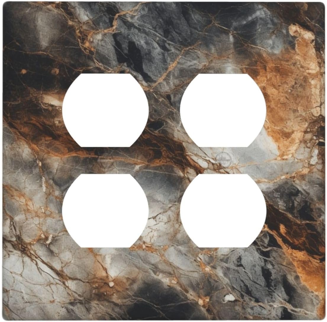 Brown Marble Granite Golden Lines Print Outlet Covers 2 Gang Double Duplex Decorative Light Switch