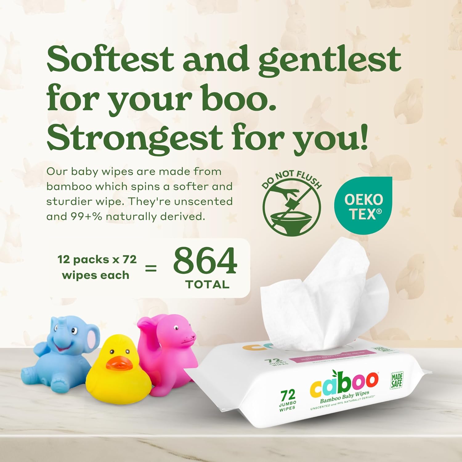Caboo Baby Wipes, Made with Bamboo Viscose, Certified Made Safe Ingredients, Unscented Baby Wipes