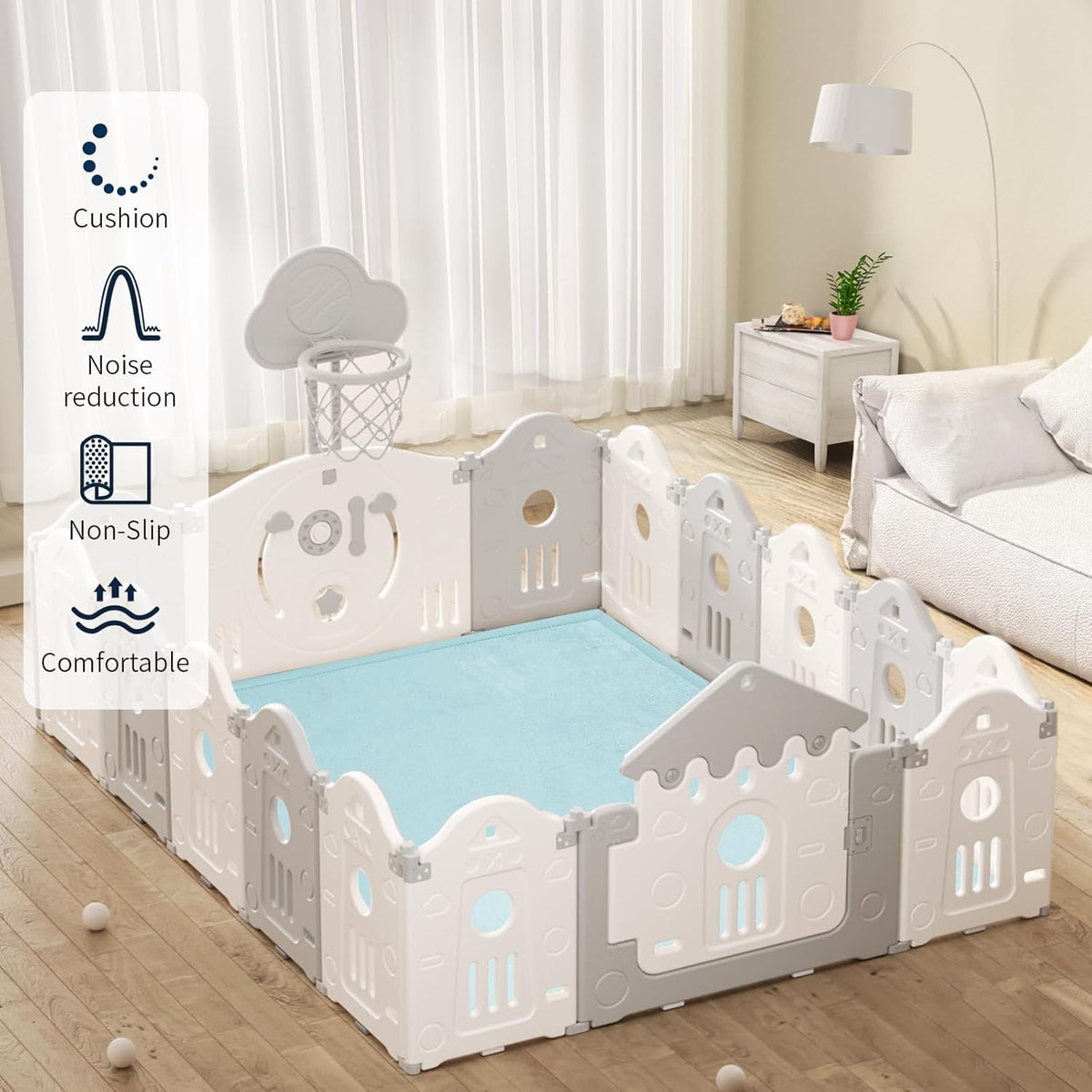 ACOMOPACK Baby Play Mat for Floor 1.3" Thick Memory Foam Play Mats 71"×79" Tummy Time Crawling with