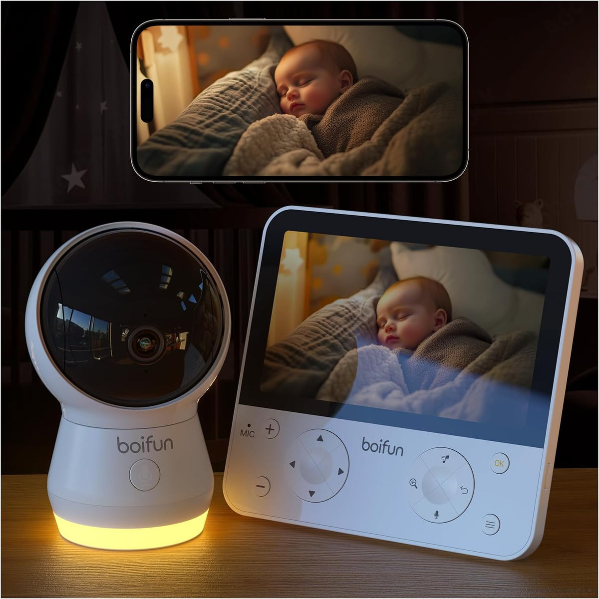 BOIFUN 5.5" AI 4MP Baby Monitor Pro Max: App (Wi-Fi) and Monitor (No Wi-Fi) Control, Upgrade AI