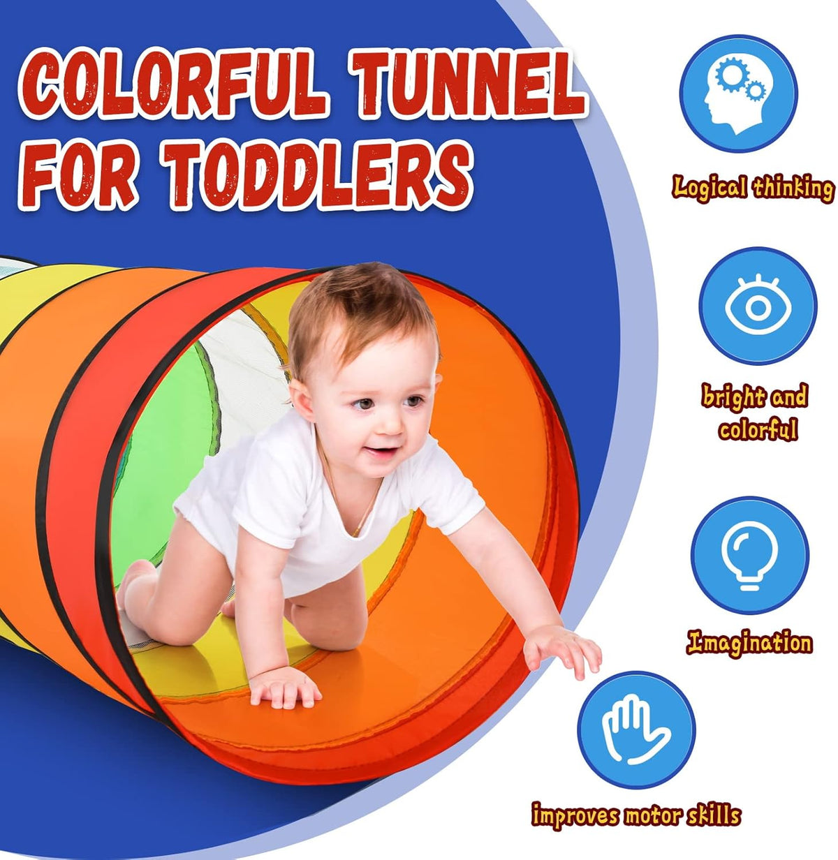 Moncoland Kids Play Tunnel Tent for Toddlers, Pack of 2 Colorful Pop Up Crawl Tunnel Toy for Baby
