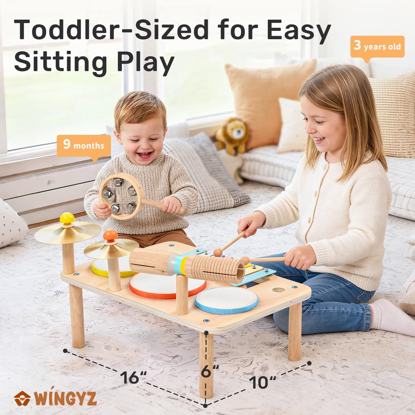 WINGYZ Kids Drum Set, 9-in-1 Montessori Toys