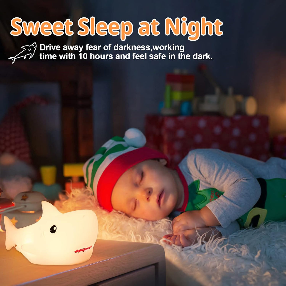 Tremdwoto Night Light for Kids, 7 Colors Shark Night Light Rechargeable Squishy Silicone LED