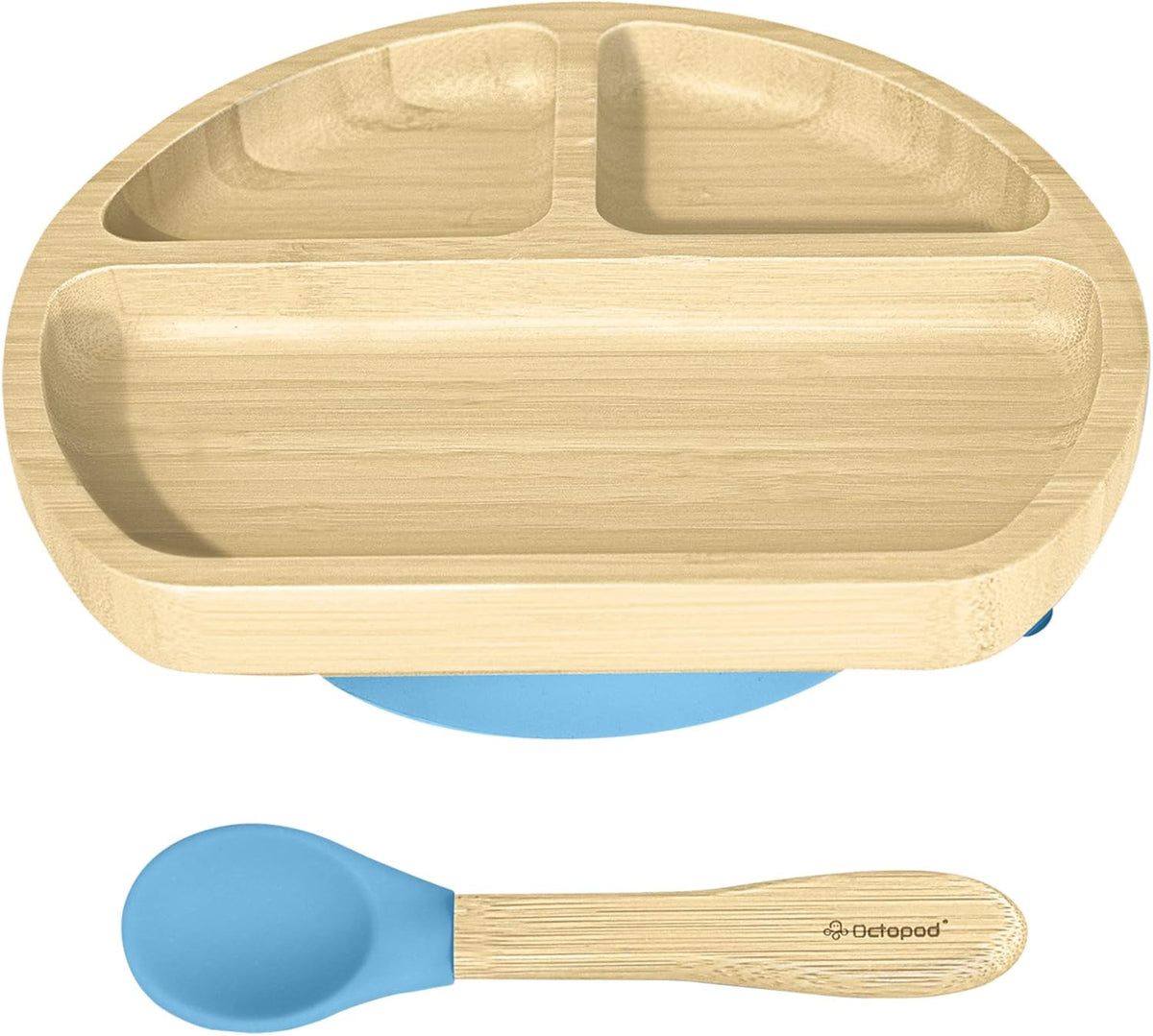 Abiie Octopod Bamboo Dish - Kids Plates for 4 months and up, 3-Compartment Baby Plates with