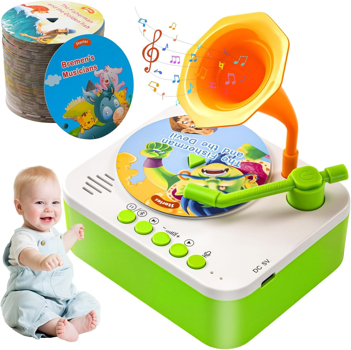 Kids Phonograph Toddler Record Player， with 96 Learning Cards, Early Education Machine Record