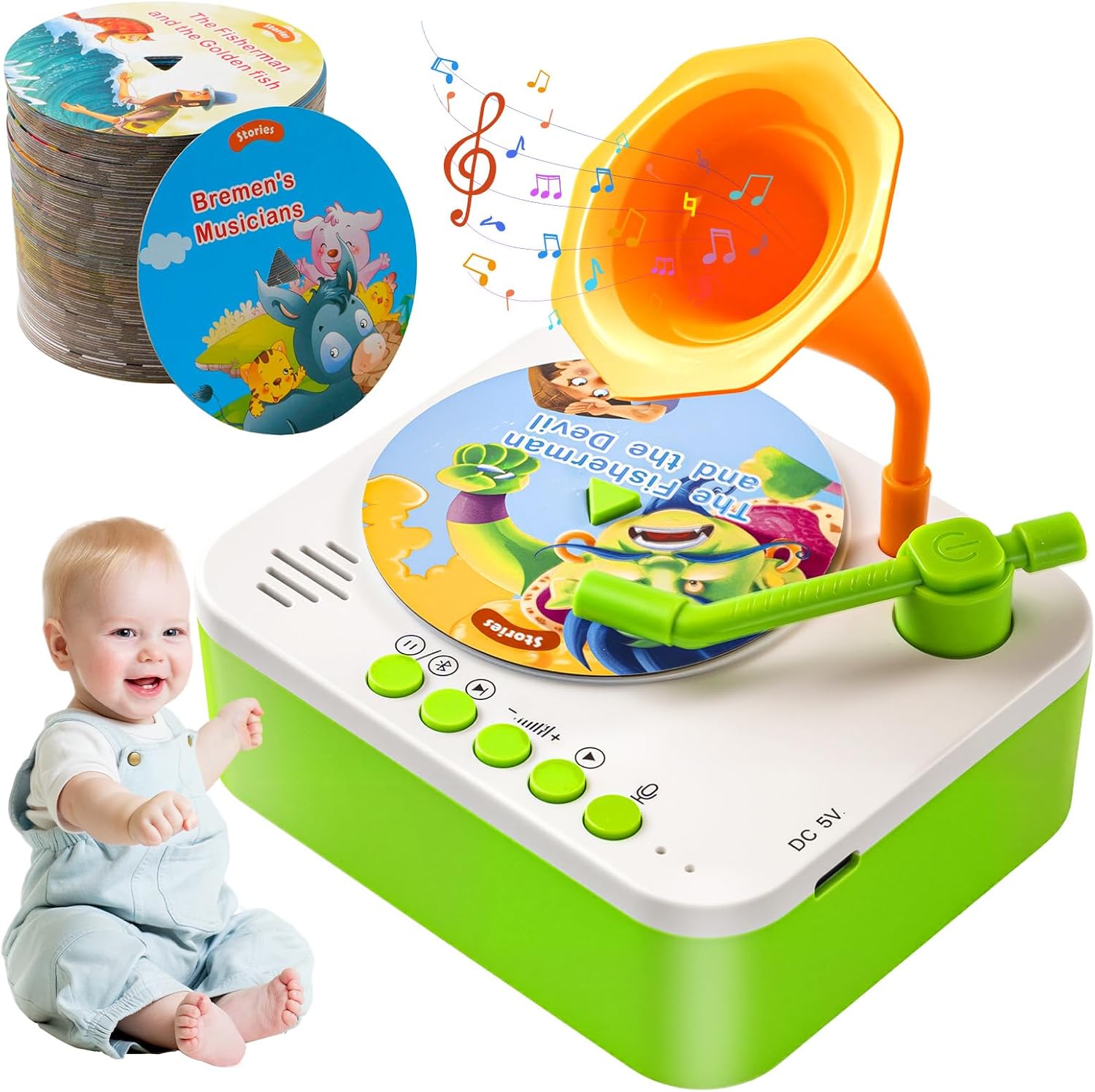 Kids Phonograph Toddler Record Player， with 96 Learning Cards, Early Education Machine Record