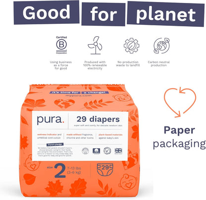 Pura Hypoallergenic Diapers, Size 2 (7-13 lbs) Totally Chlorine Free, Wetness Indicator, Suitable