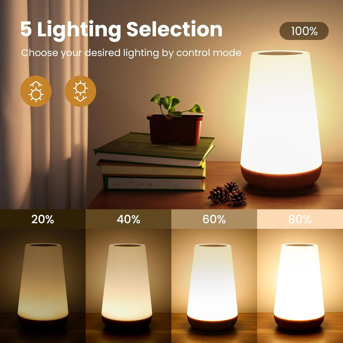 THAUSDAS Night Light, Dimmable Touch Lamp for Bedroom, Portable Table Bedside Lamp, 5 Brightness 13