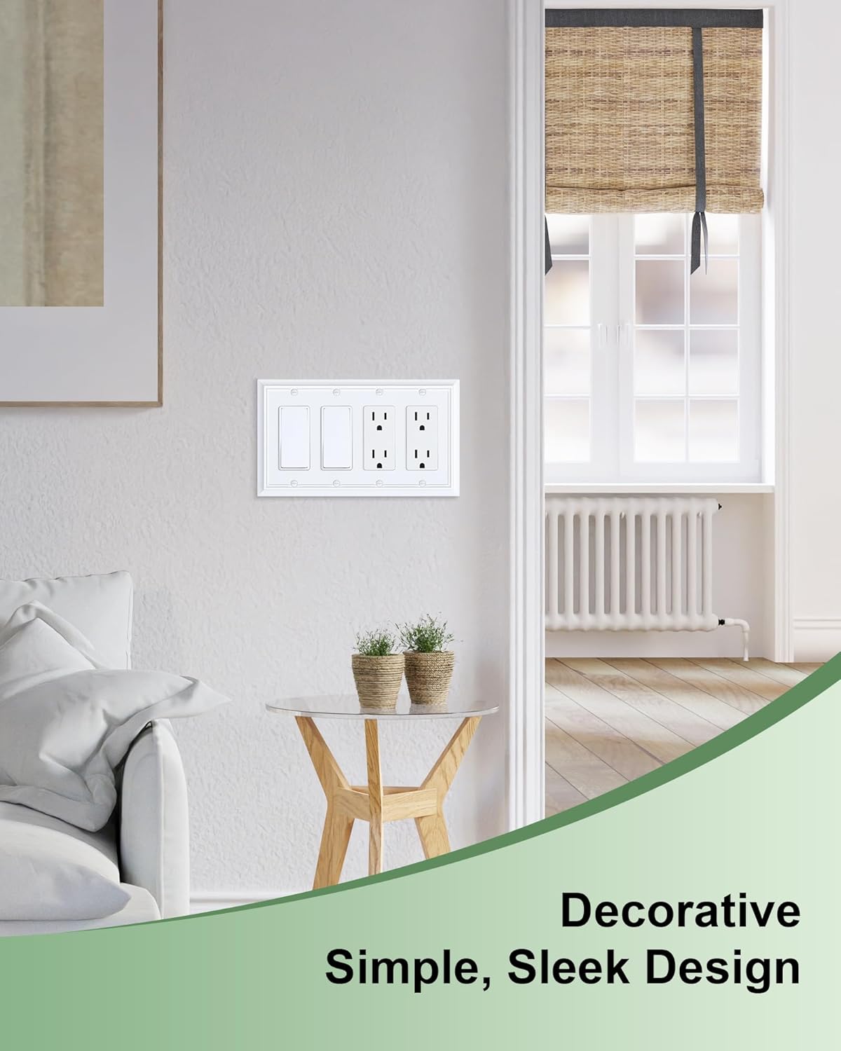 2-Pack Quad Decorator Wall Cover Plate, Pure White Decorative Switch Plates and Outlet Covers