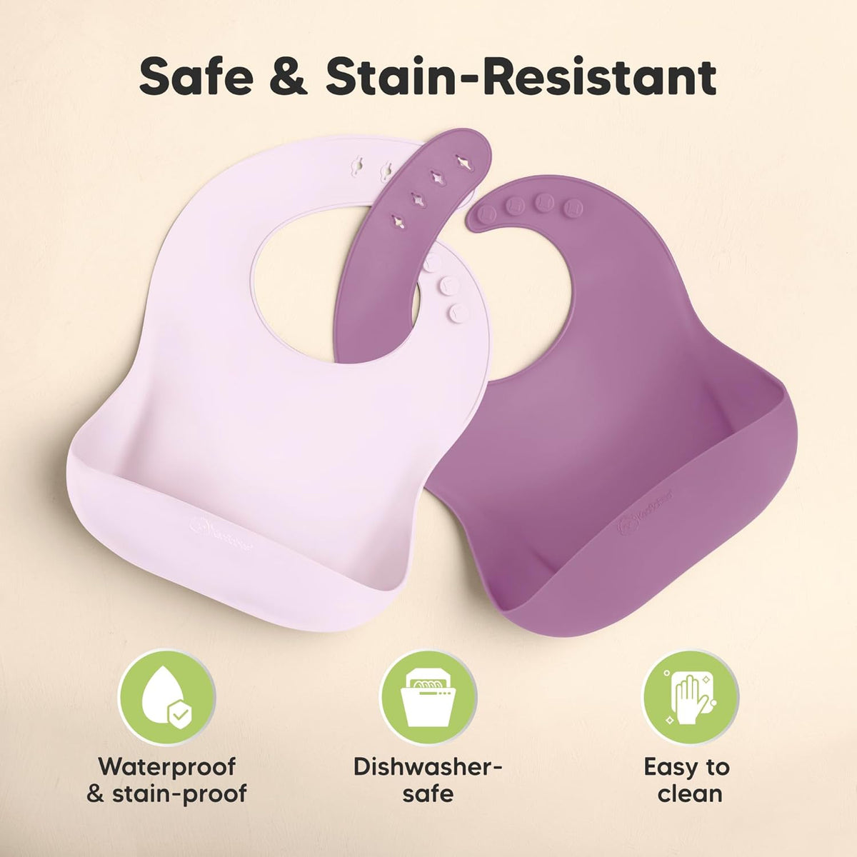 KeaBabies 2-Pack Silicone Baby Bibs for Eating - Sturdy Food-Grade Silicone Bibs for Babies Girl