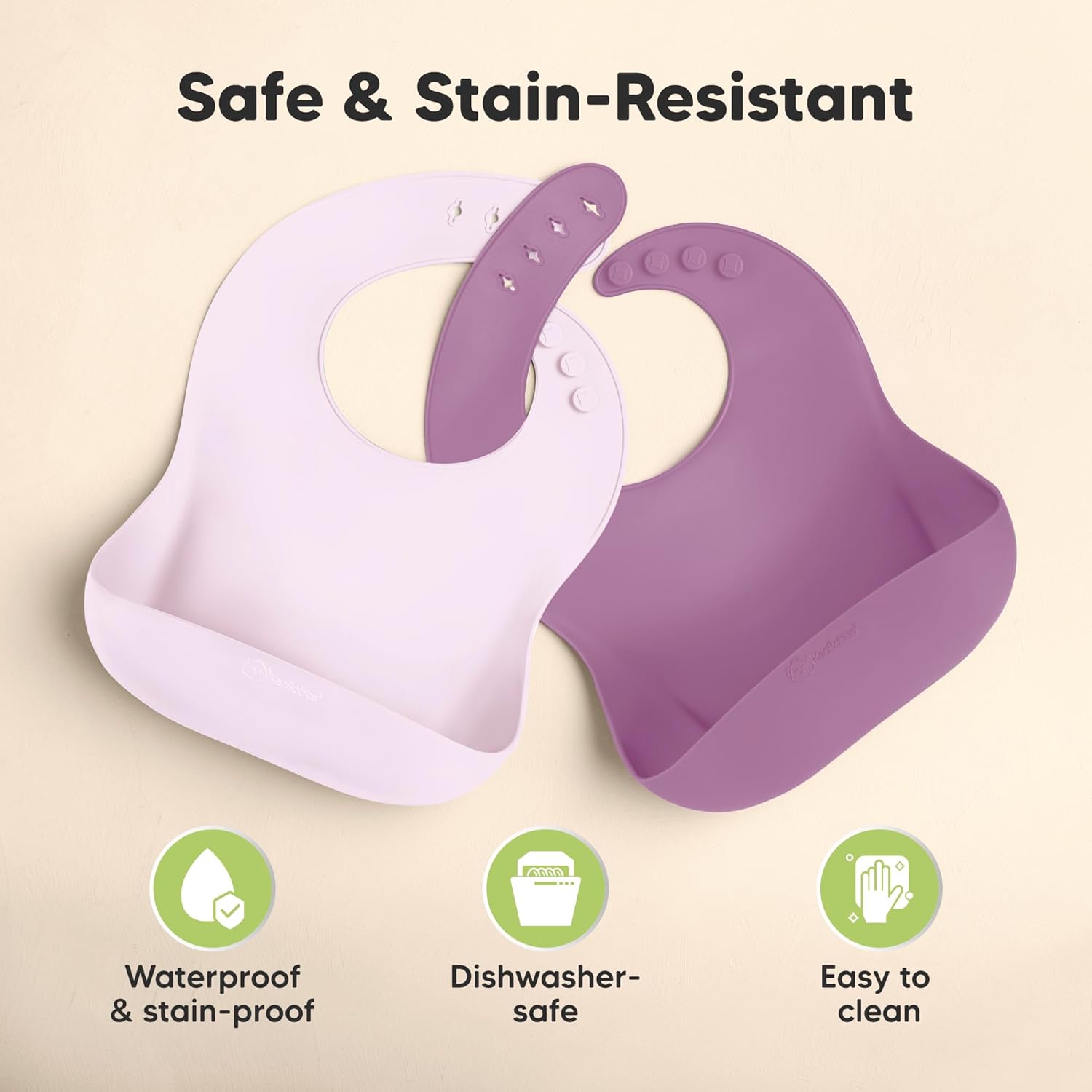 KeaBabies 2-Pack Silicone Baby Bibs for Eating - Sturdy Food-Grade Silicone Bibs for Babies Girl
