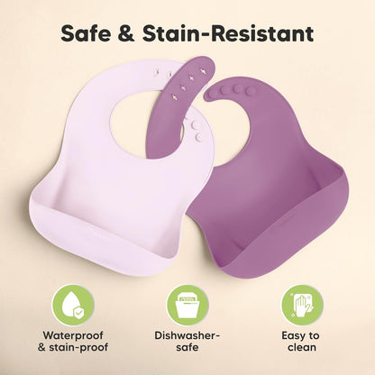 KeaBabies 2-Pack Silicone Baby Bibs for Eating - Sturdy Food-Grade Silicone Bibs for Babies Girl